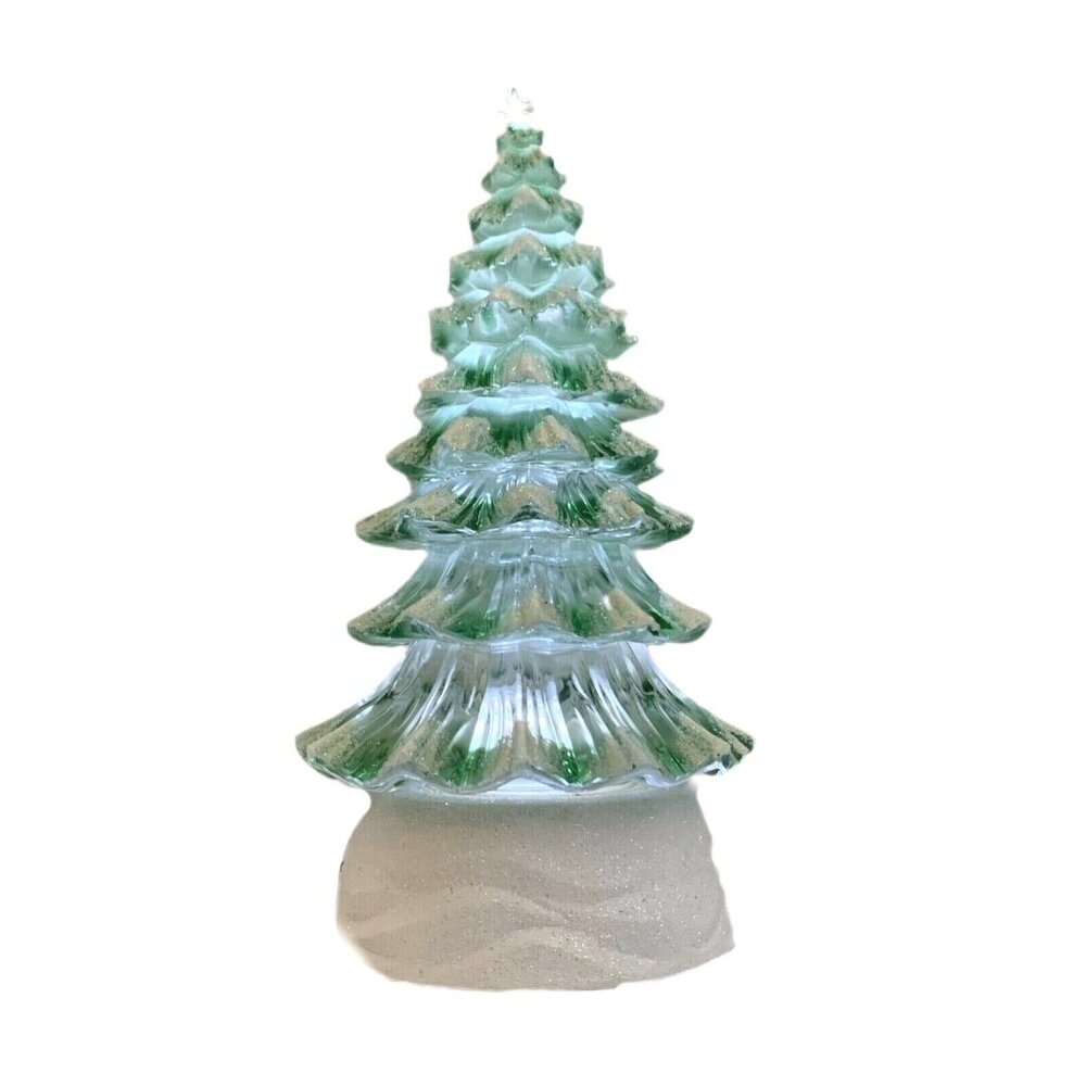 Lighted Christmas Tree Battery Operated Lucite Green Flocked Sparkle Glitter 9" - Picture 2 of 8